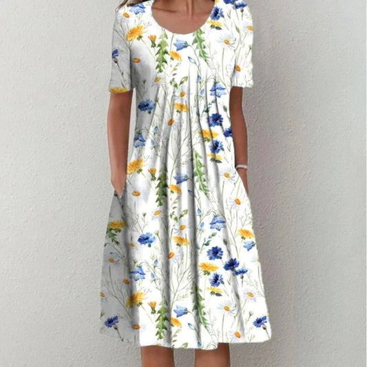 Abito Midi Donna Casual a Stampa Floreale Linea A