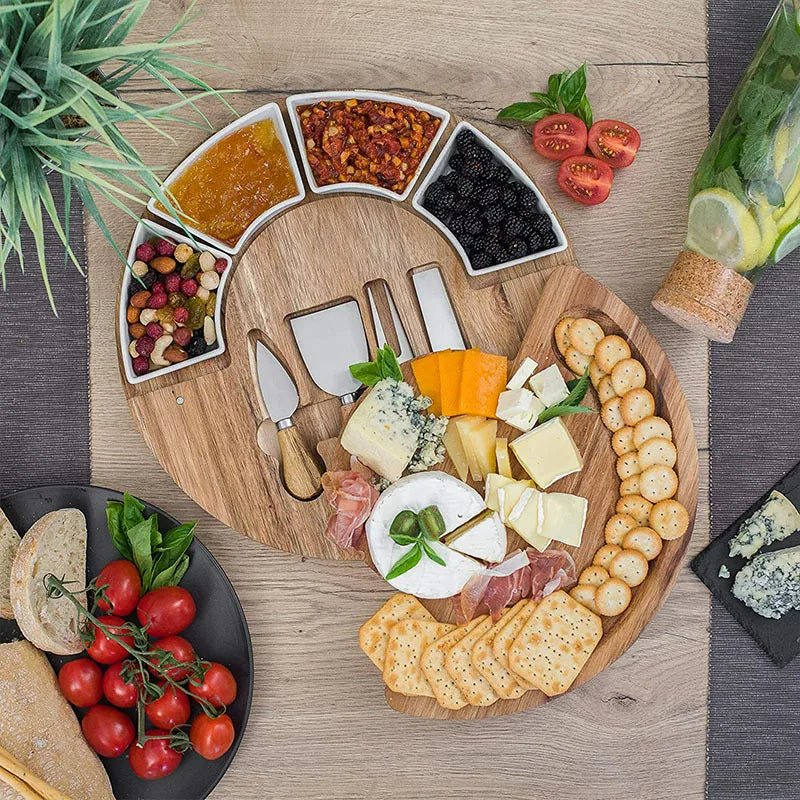 Tagliere Formaggi in Legno di Acacia con Set Coltelli e Ciotole