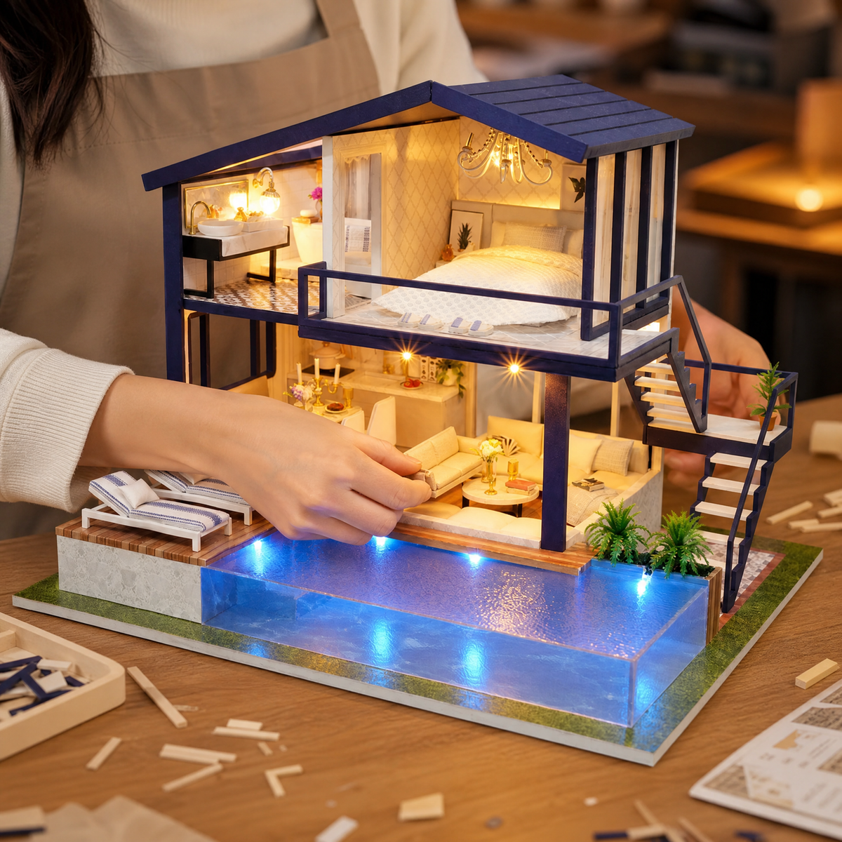 DIY Miniature Dollhouse Kit with LED Lighting — Multiple Styles 2