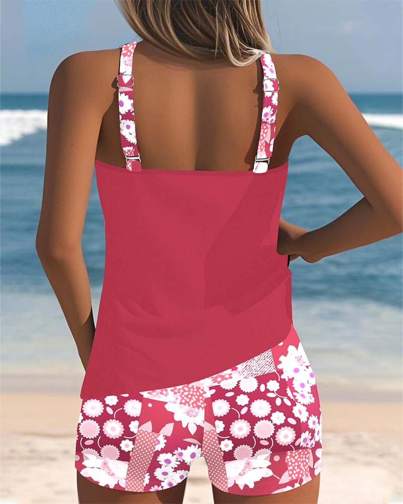Costume da Bagno Due Pezzi Floreale con Pantaloncini Comfort