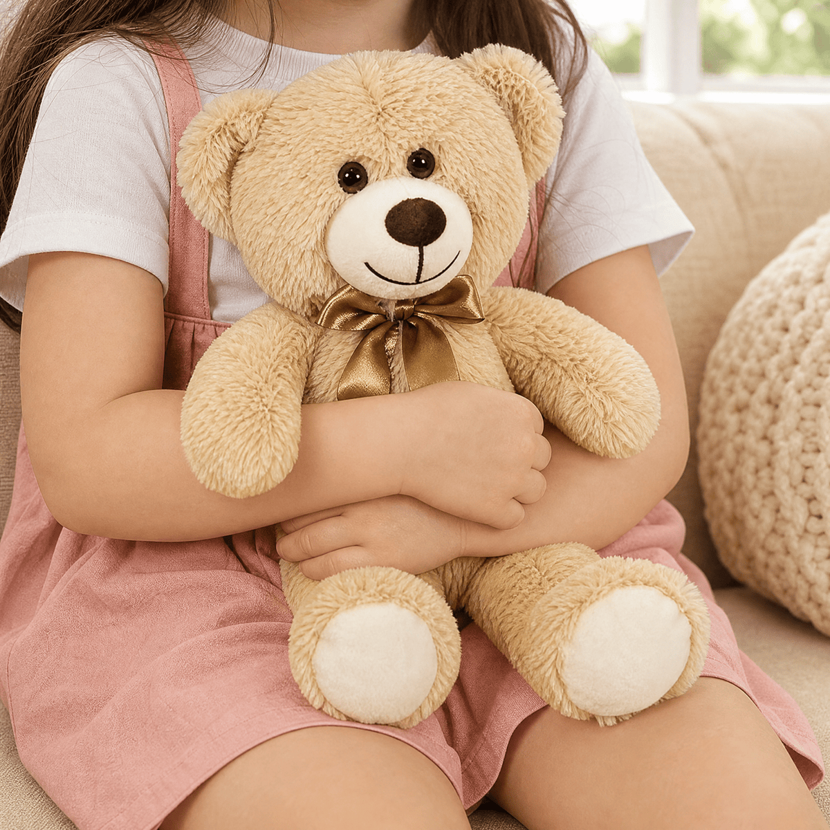 Teddy Bear & Dog Plush Toy with Satin Bow — 25-30 cm Soft 2
