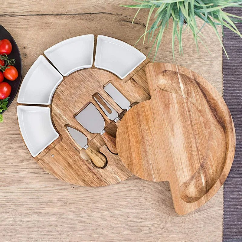 Tagliere Formaggi in Legno di Acacia con Set Coltelli e Ciotole