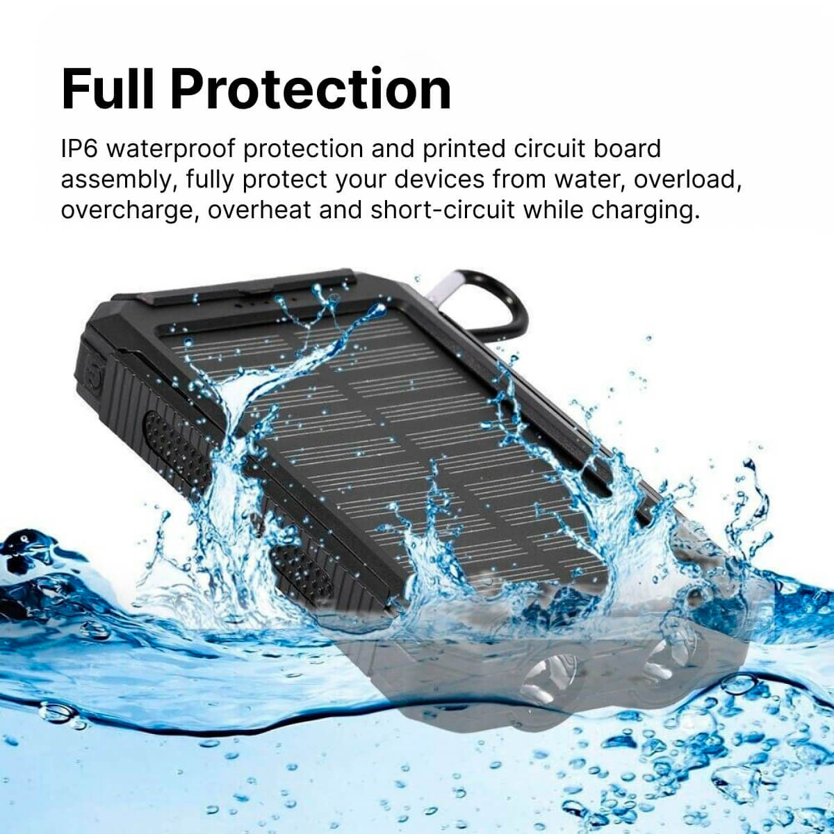 Power Bank Solare 20000mAh Impermeabile con Doppia USB e LED