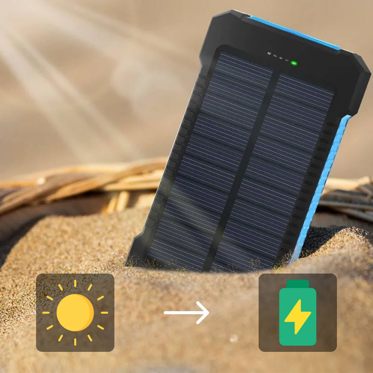 Power Bank Solare 20000mAh Impermeabile con Doppia USB e LED