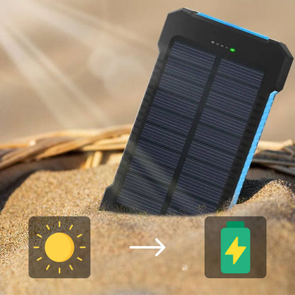Power Bank Solare 20000mAh Impermeabile con Doppia USB e LED