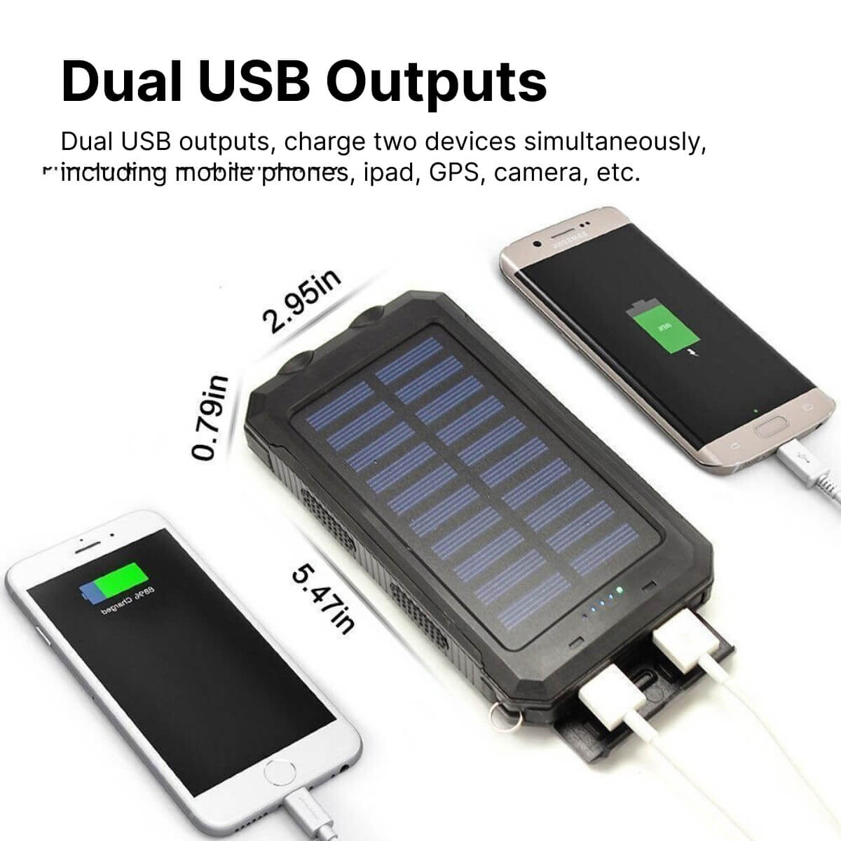 Power Bank Solare 20000mAh Impermeabile con Doppia USB e LED