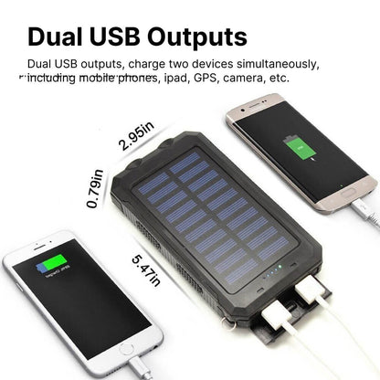 Power Bank Solare 20000mAh Impermeabile con Doppia USB e LED