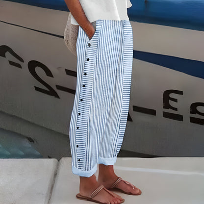 Pantaloni Comodi Donna con Tasche Laterali Vita Elastica