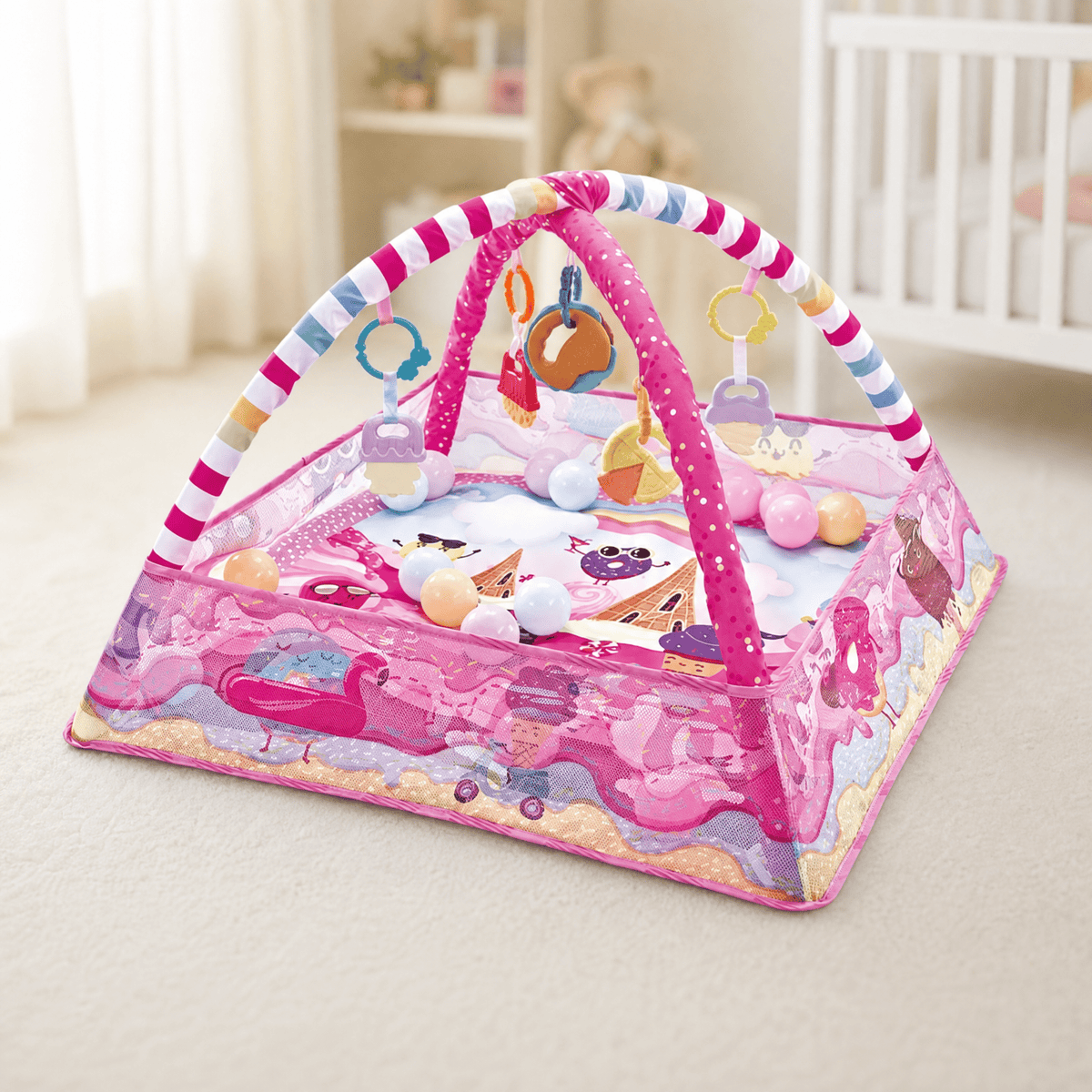 Baby Activity Gym with Ball Pit — 2-in-1 Play Mat & Hanging Toys 1
