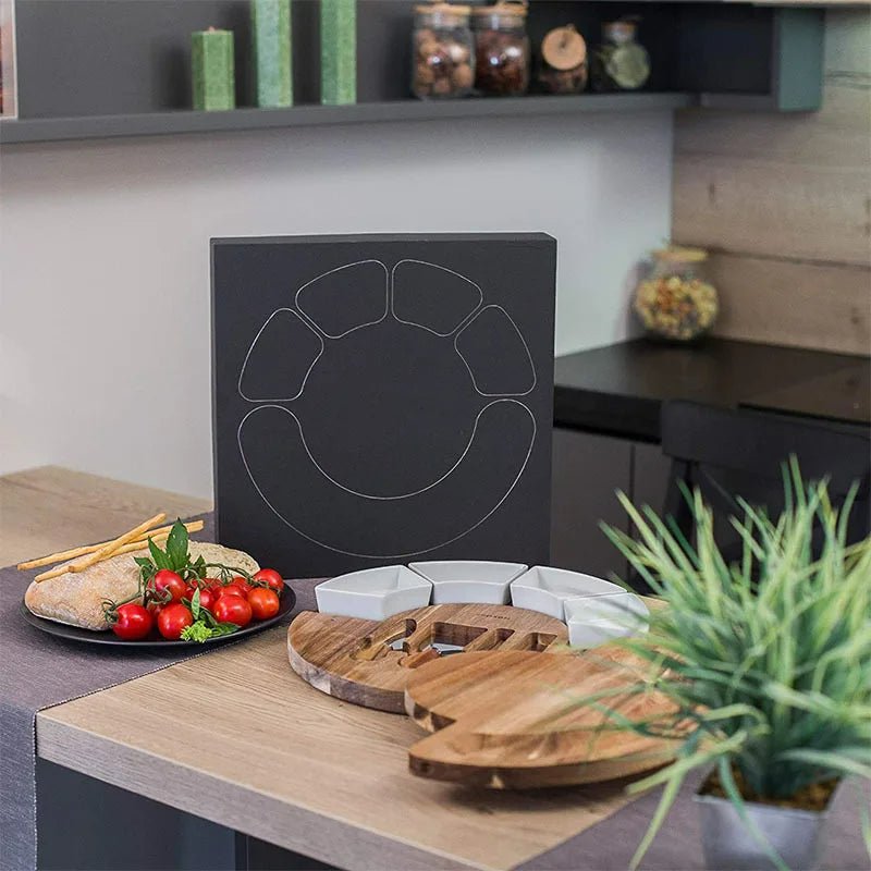 Tagliere Formaggi in Legno di Acacia con Set Coltelli e Ciotole