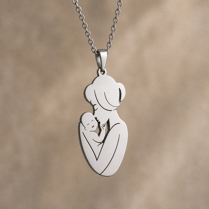 Mother & Child Pendant Necklace — Stainless Steel Gold Silver 7