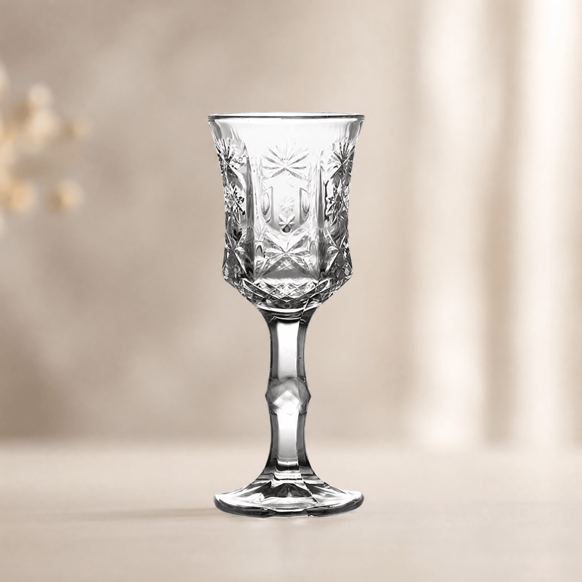 Vintage Cut Glass Wine Goblet — Engraved Crystal Pattern 7
