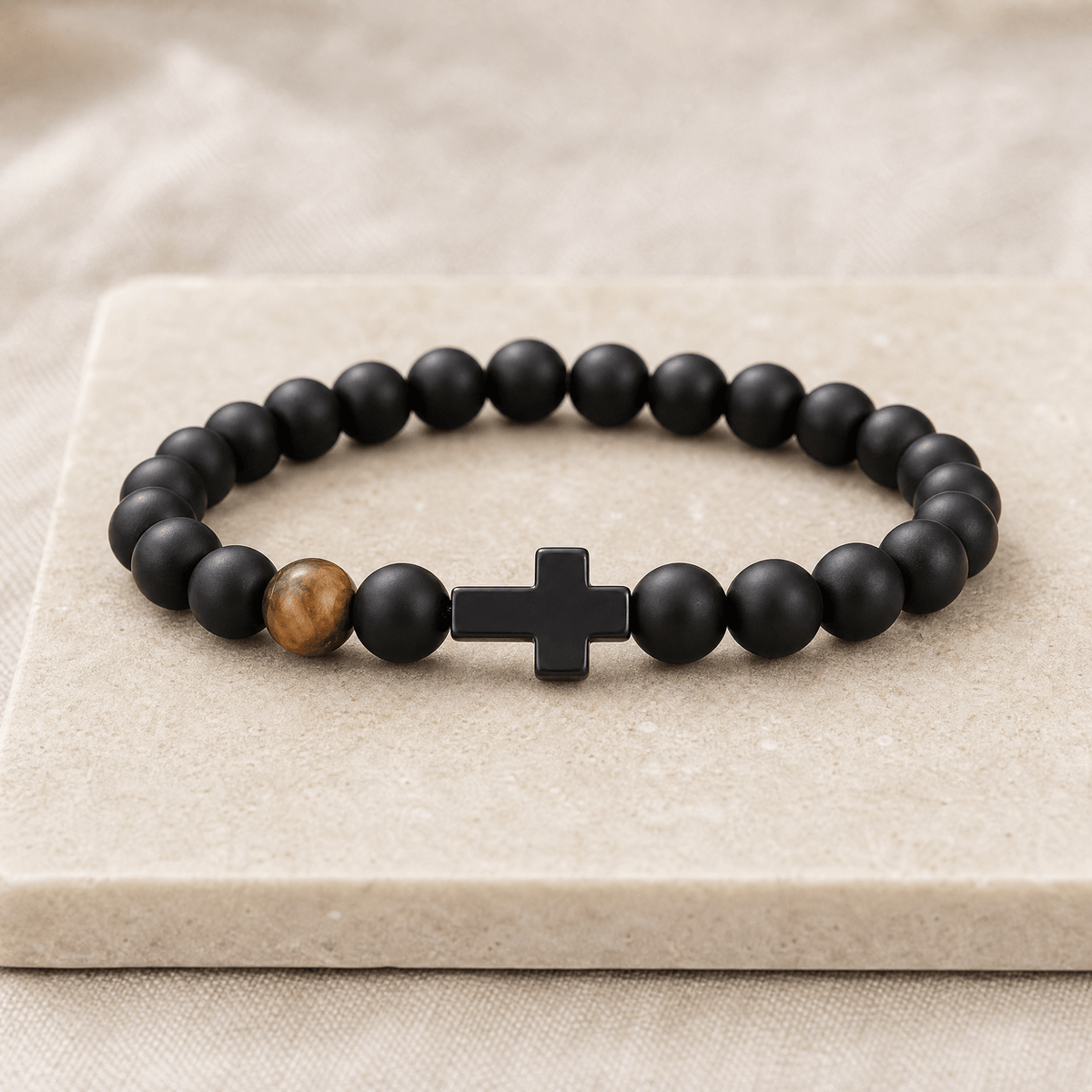 Men's Beaded Cross Bracelet — with Personalized Message Card 9