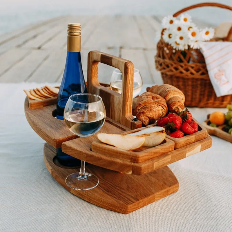 Tavolino da Picnic in Legno per Vino e Aperitivi