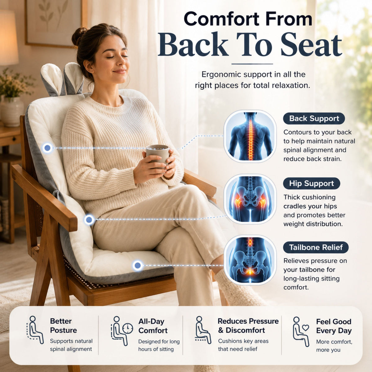 Ergonomic Coccyx Cushion — Charcoal Memory Foam Back Pain Relief 6