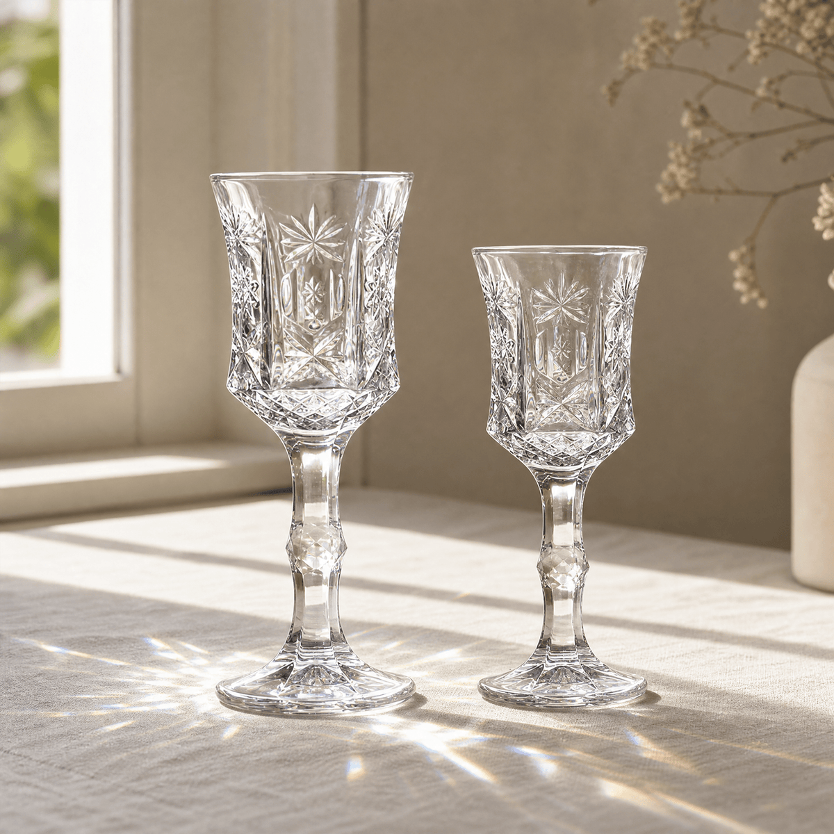 Vintage Cut Glass Wine Goblet — Engraved Crystal Pattern 4