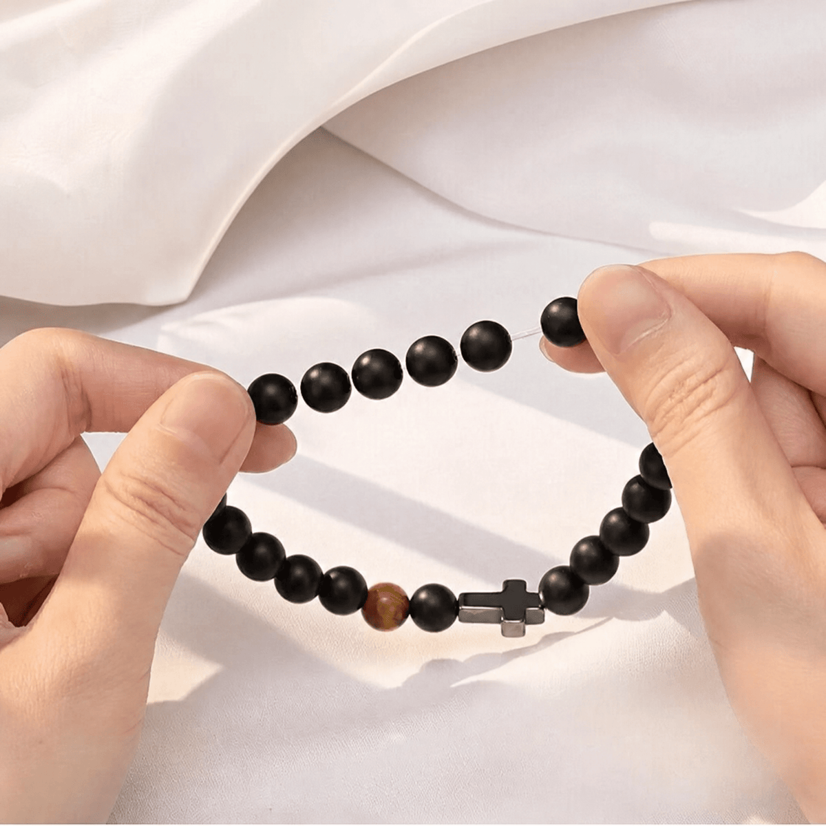 Men's Beaded Cross Bracelet — with Personalized Message Card 4