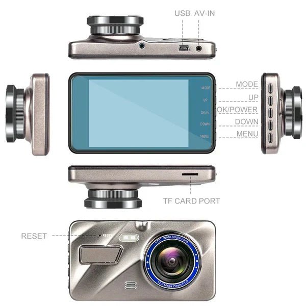 Dash Cam Dual 1080p Anteriore e Posteriore 4 Pollici IPS 170°