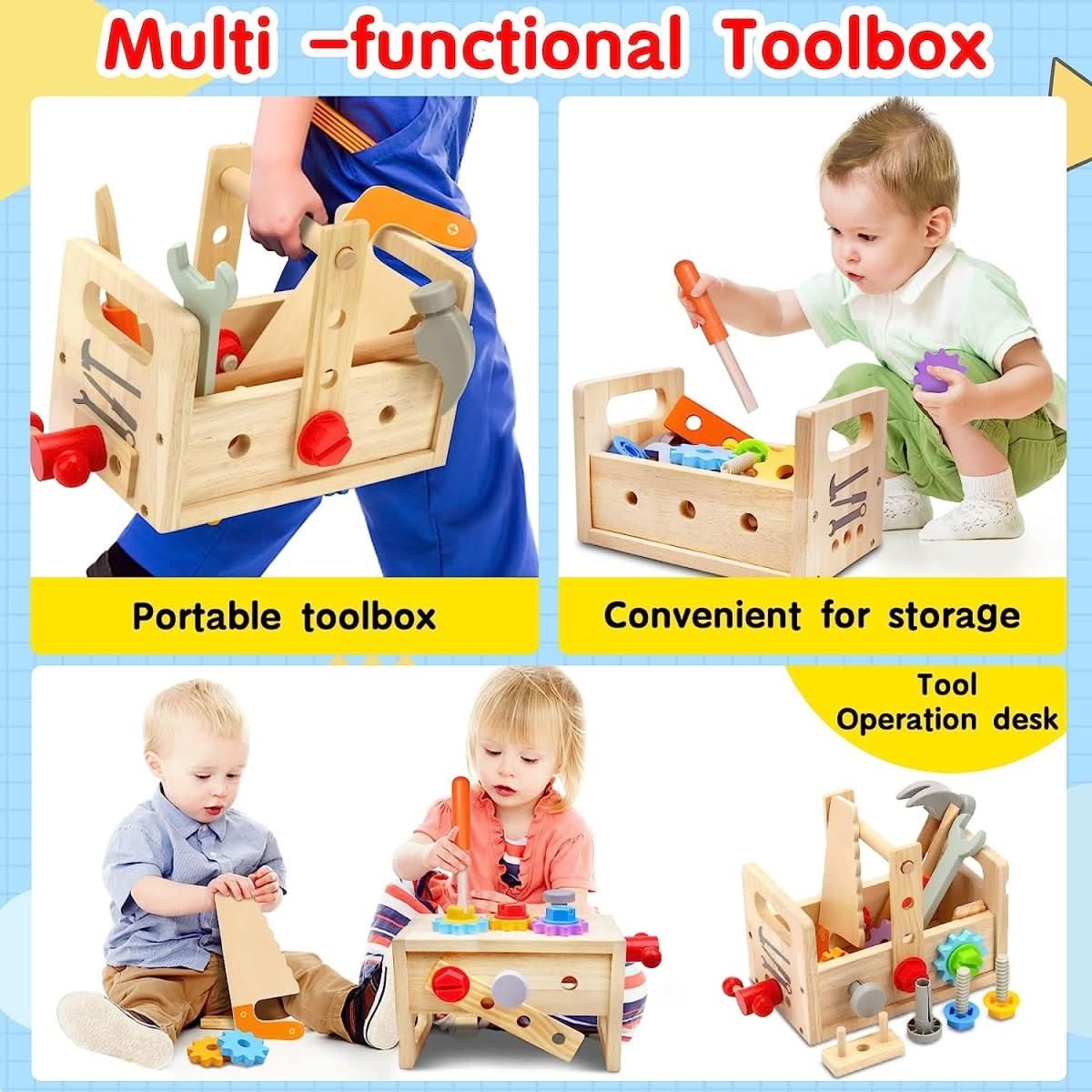 Wooden Toy Toolbox for Kids – 29 Pieces from 6 Months 2