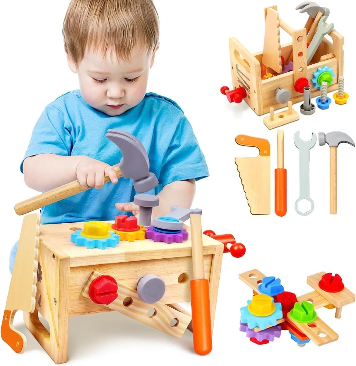 Wooden Toy Toolbox for Kids – 29 Pieces from 6 Months 6