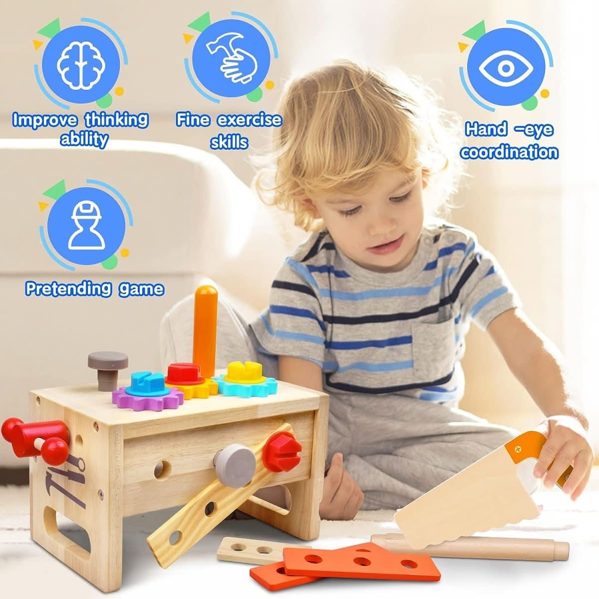 Wooden Toy Toolbox for Kids – 29 Pieces from 6 Months 4
