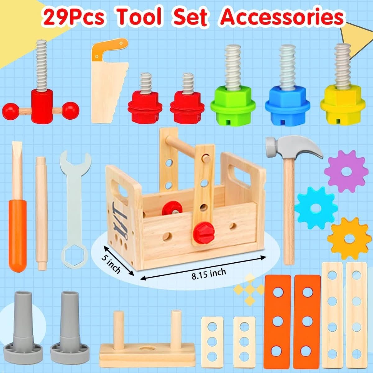 Wooden Toy Toolbox for Kids – 29 Pieces from 6 Months 3