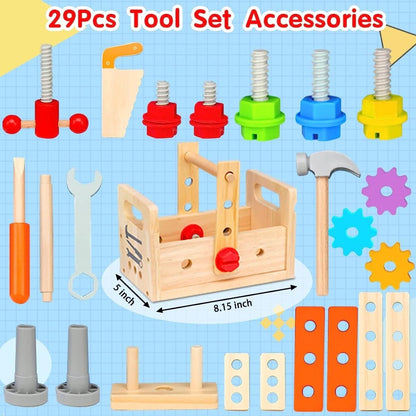 Wooden Toy Toolbox for Kids – 29 Pieces from 6 Months 3
