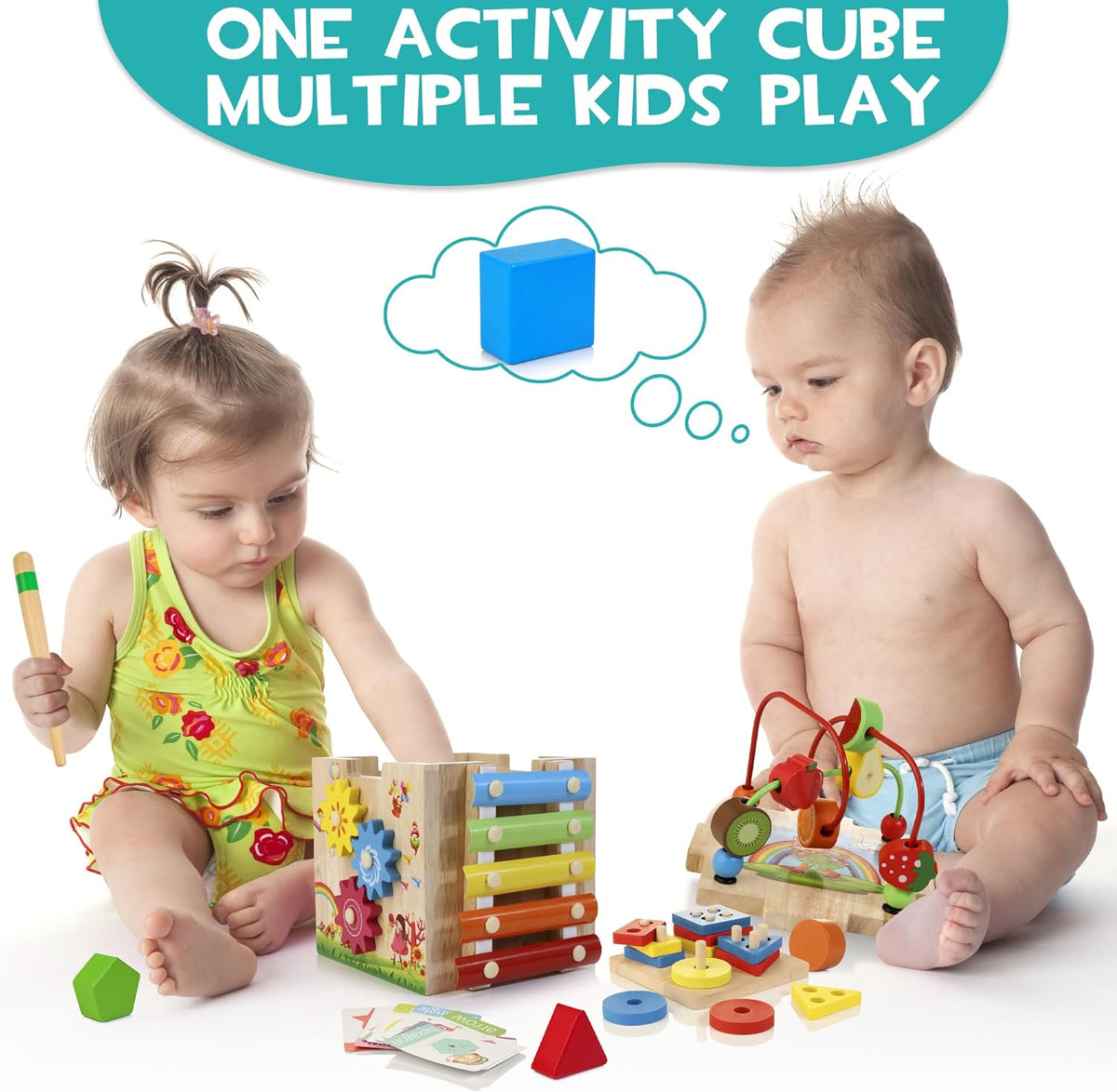 8-in-1 Montessori Activity Cube in Natural Wood — Kids 18m+ 6