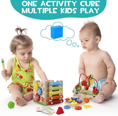 8-in-1 Montessori Activity Cube in Natural Wood — Kids 18m+ 6