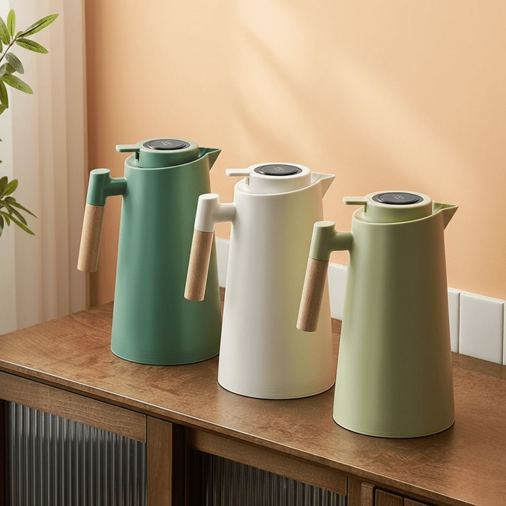 Double Wall Thermos with Temperature Display & Wood Handle 1L 6