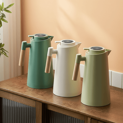 Double Wall Thermos with Temperature Display & Wood Handle 1L 6