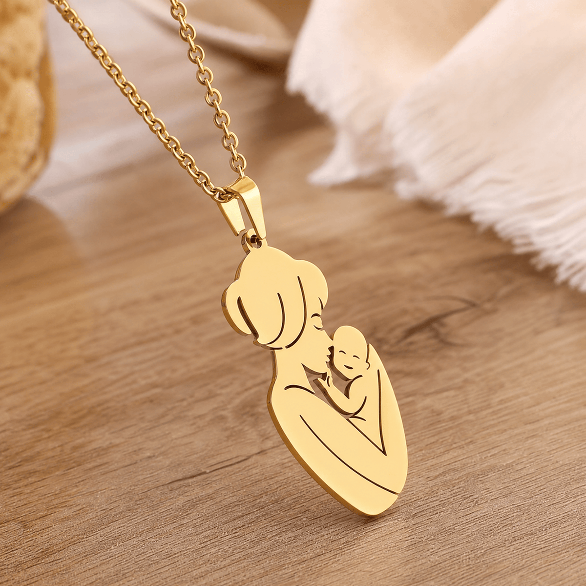 Mother & Child Pendant Necklace — Stainless Steel Gold Silver 1