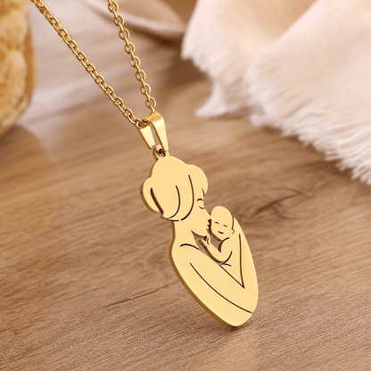 Mother & Child Pendant Necklace — Stainless Steel Gold Silver 1