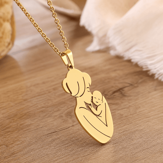 Mother & Child Pendant Necklace — Stainless Steel Gold Silver 1