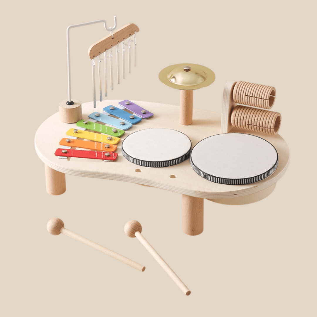 Tavolo Musicale in Legno per Bambini con Xilofono e Tamburi