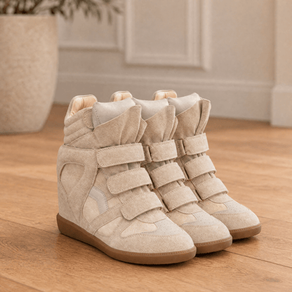 Women's Hidden Wedge High-Top Sneakers — Suede Look Velcro 1