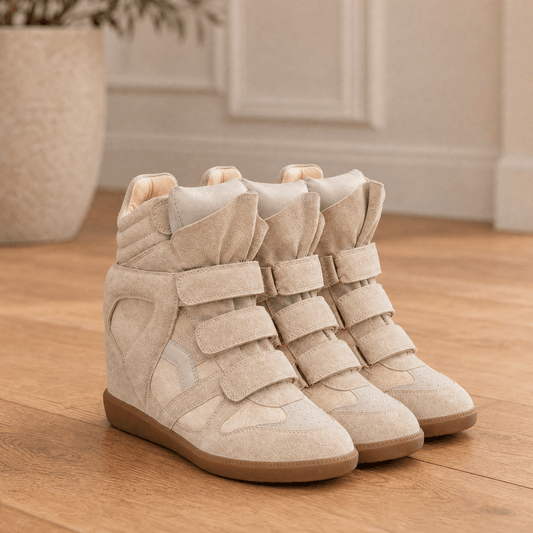 Women's Hidden Wedge High-Top Sneakers — Suede Look Velcro 1