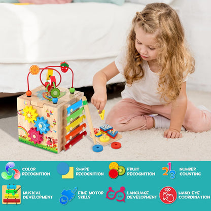 8-in-1 Montessori Activity Cube in Natural Wood — Kids 18m+ 7