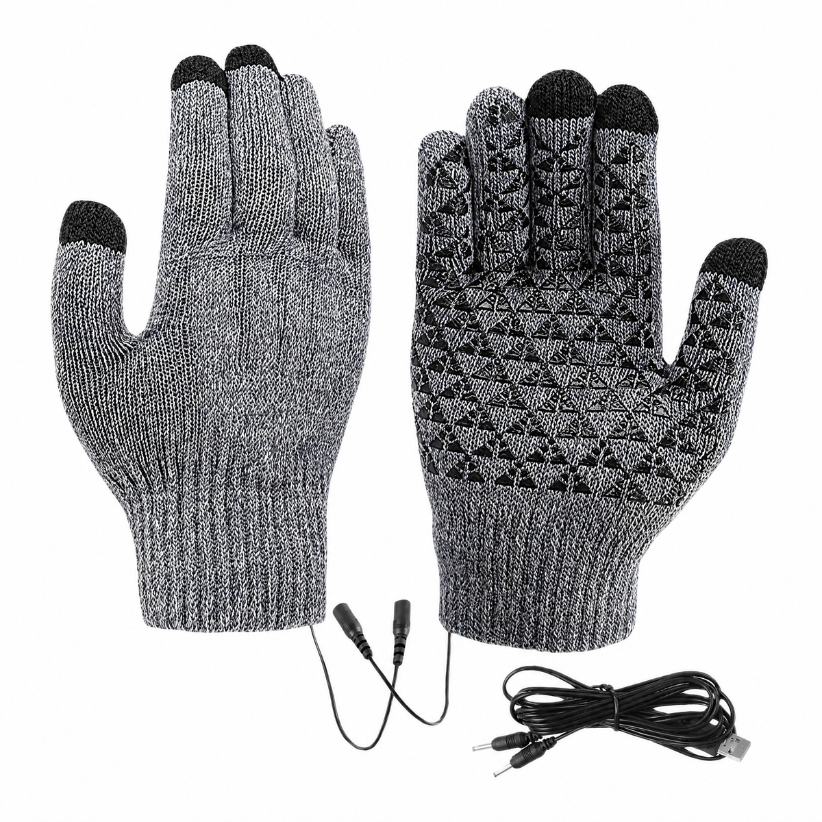 USB Knit Gloves Touchscreen Fingertips & Anti-Slip Grip 7