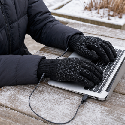 USB Knit Gloves Touchscreen Fingertips & Anti-Slip Grip 2