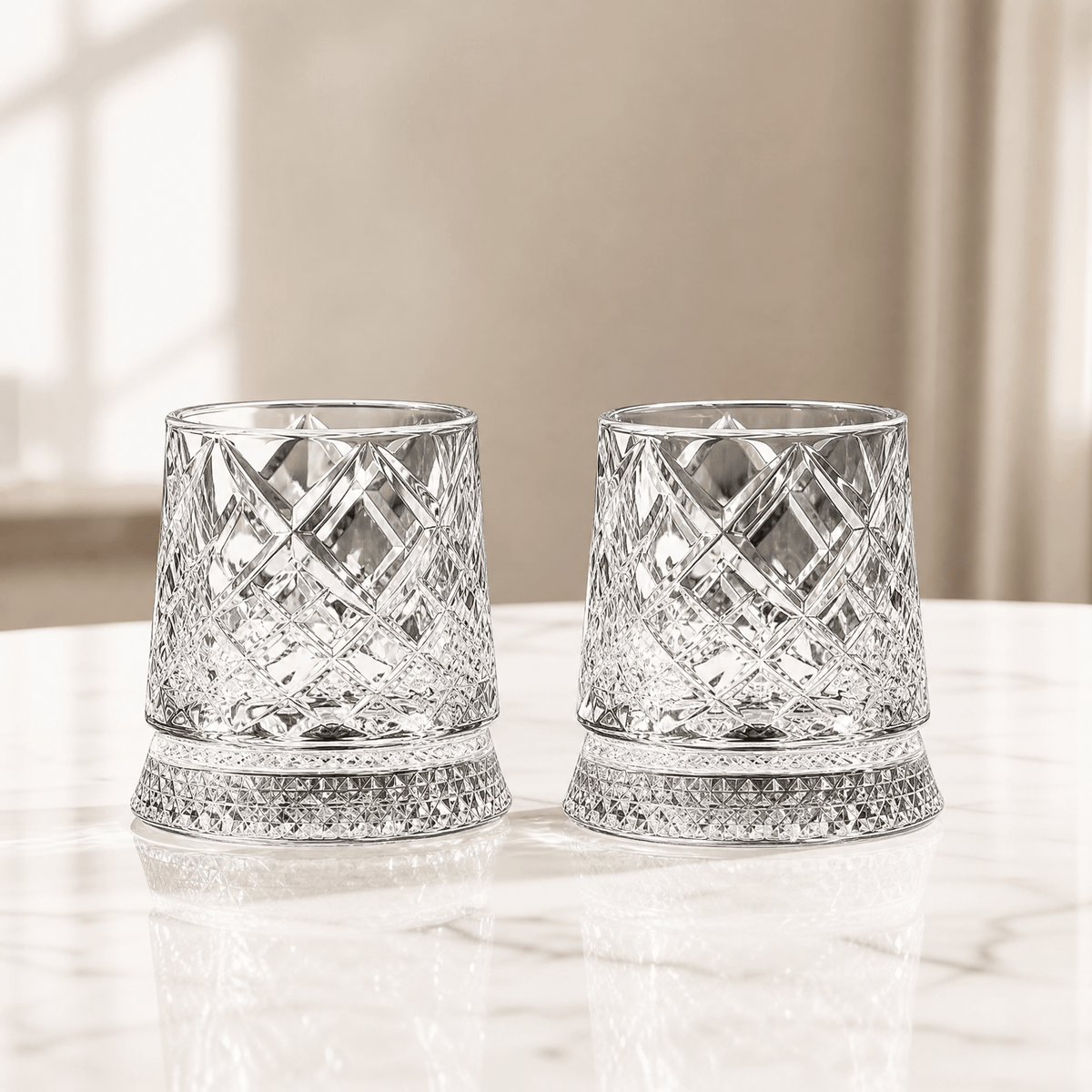 360° Spin Whisky Tumblers – Set of 2 Crystal-Cut Glasses 8