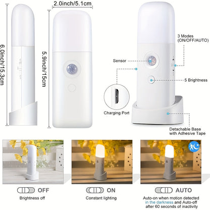LED Night Light with Motion Sensor — USB Rechargeable 2000mAh 5