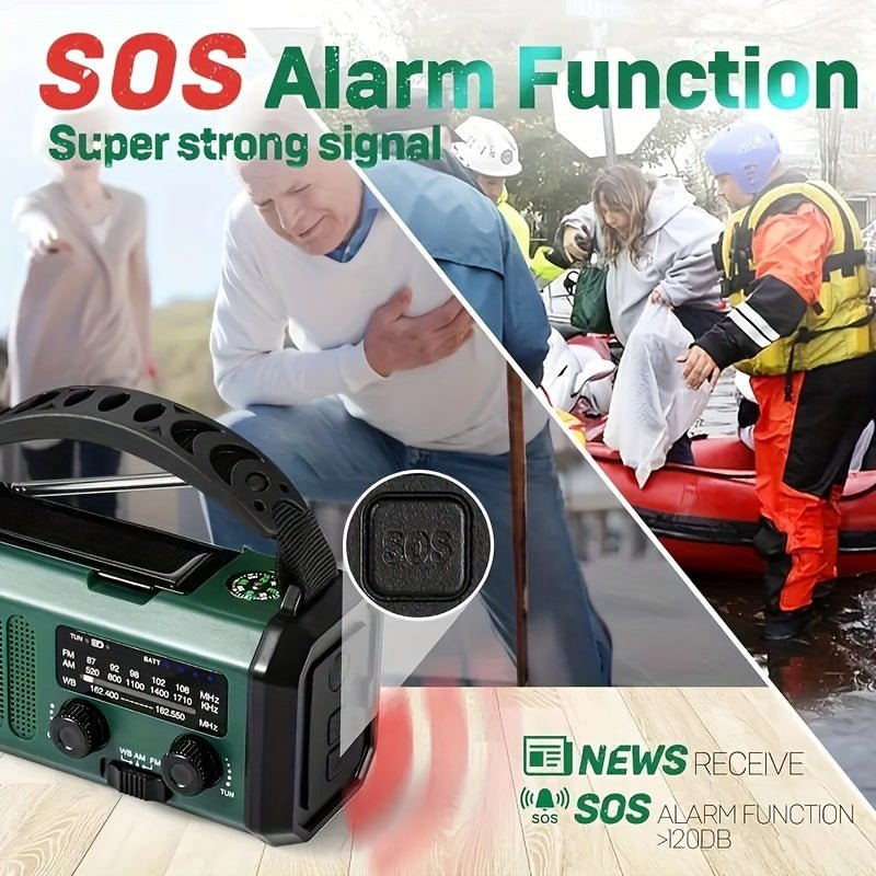 Radio di Emergenza Multifunzione Solare con Torcia e Caricatore USB