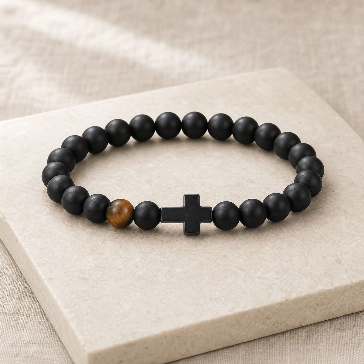 Men's Beaded Cross Bracelet — with Personalized Message Card 10