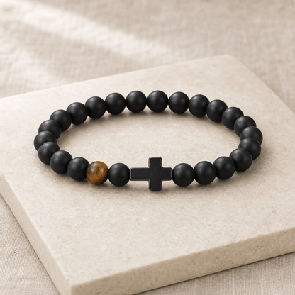 Men's Beaded Cross Bracelet — with Personalized Message Card 10