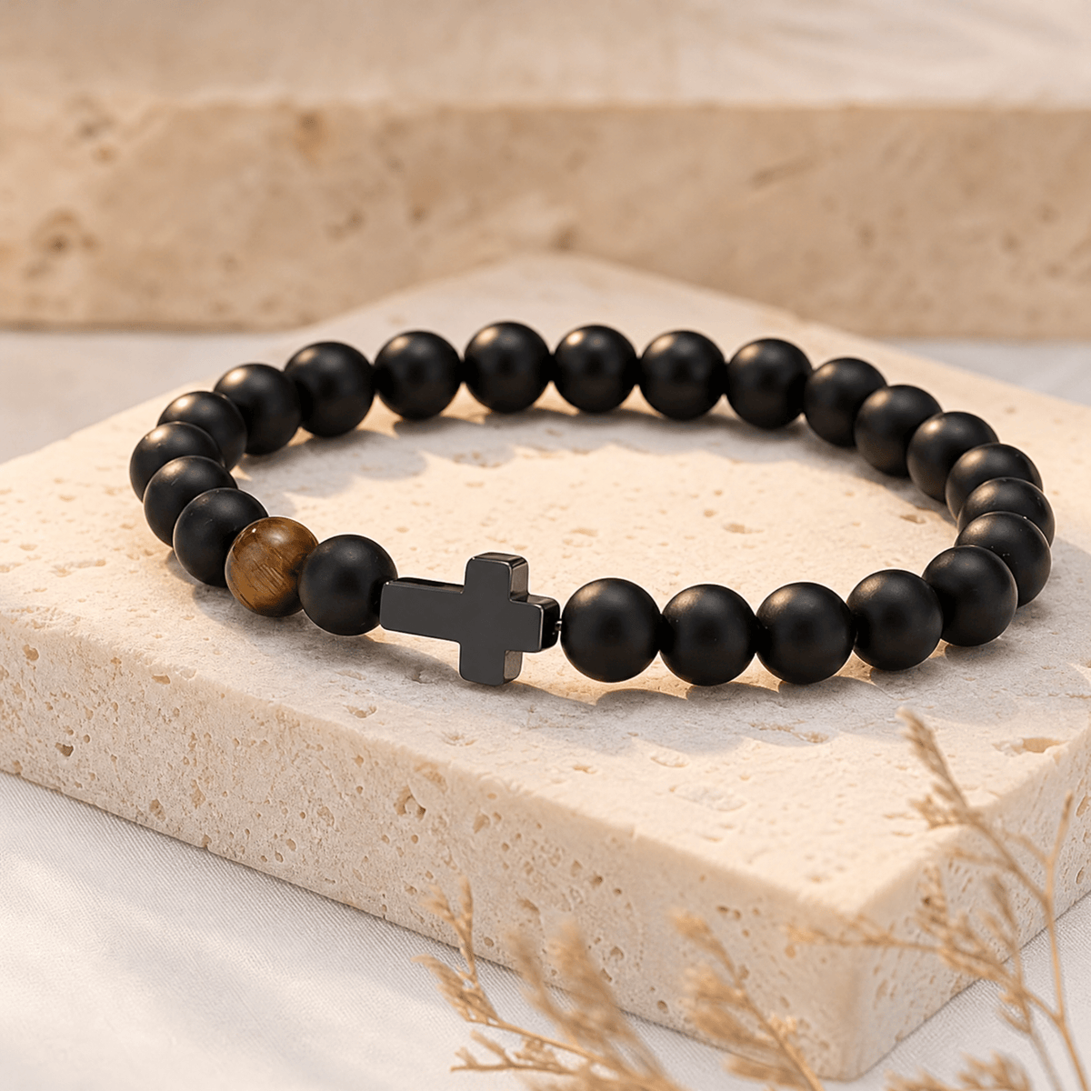 Men's Beaded Cross Bracelet — with Personalized Message Card 1