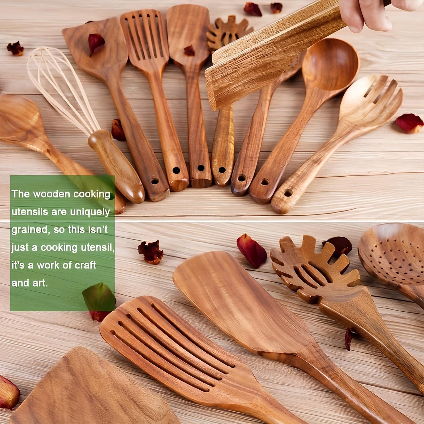 11-Piece Teak Kitchen Utensil Set with Holder — Natural Wood 4