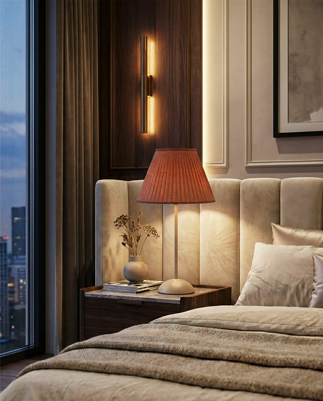 Tafellamp | Riccardo – Plissé Lampenkap Terracotta