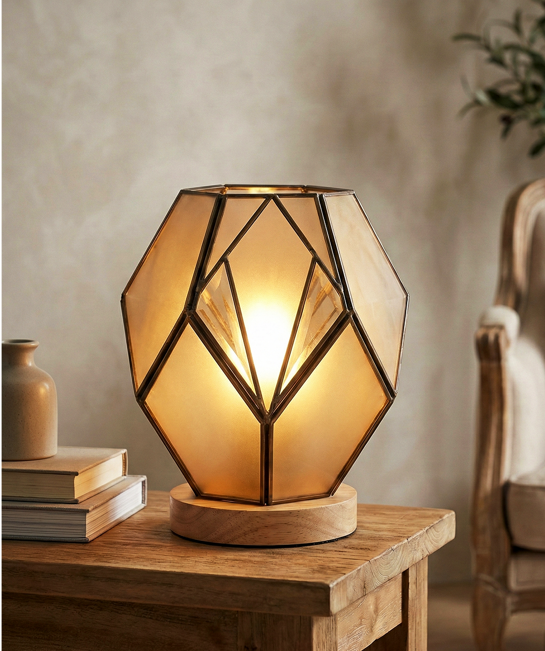 Lampada da Tavolo | Giulio – Vetro Geometrico Ambrato