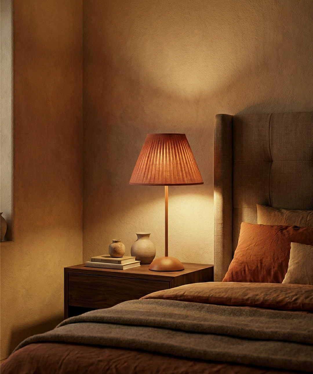 Tafellamp | Riccardo – Plissé Lampenkap Terracotta